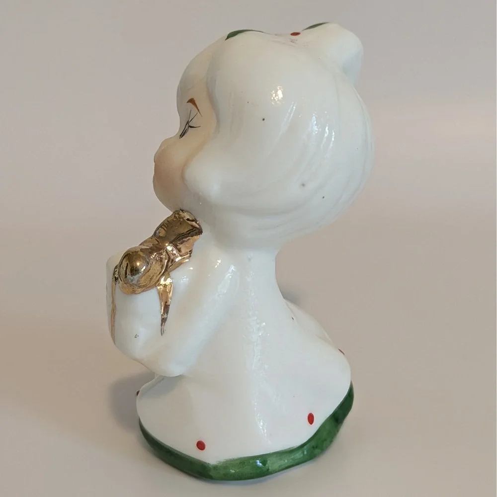 Vintage Christmas Girl With Present Miniature 2